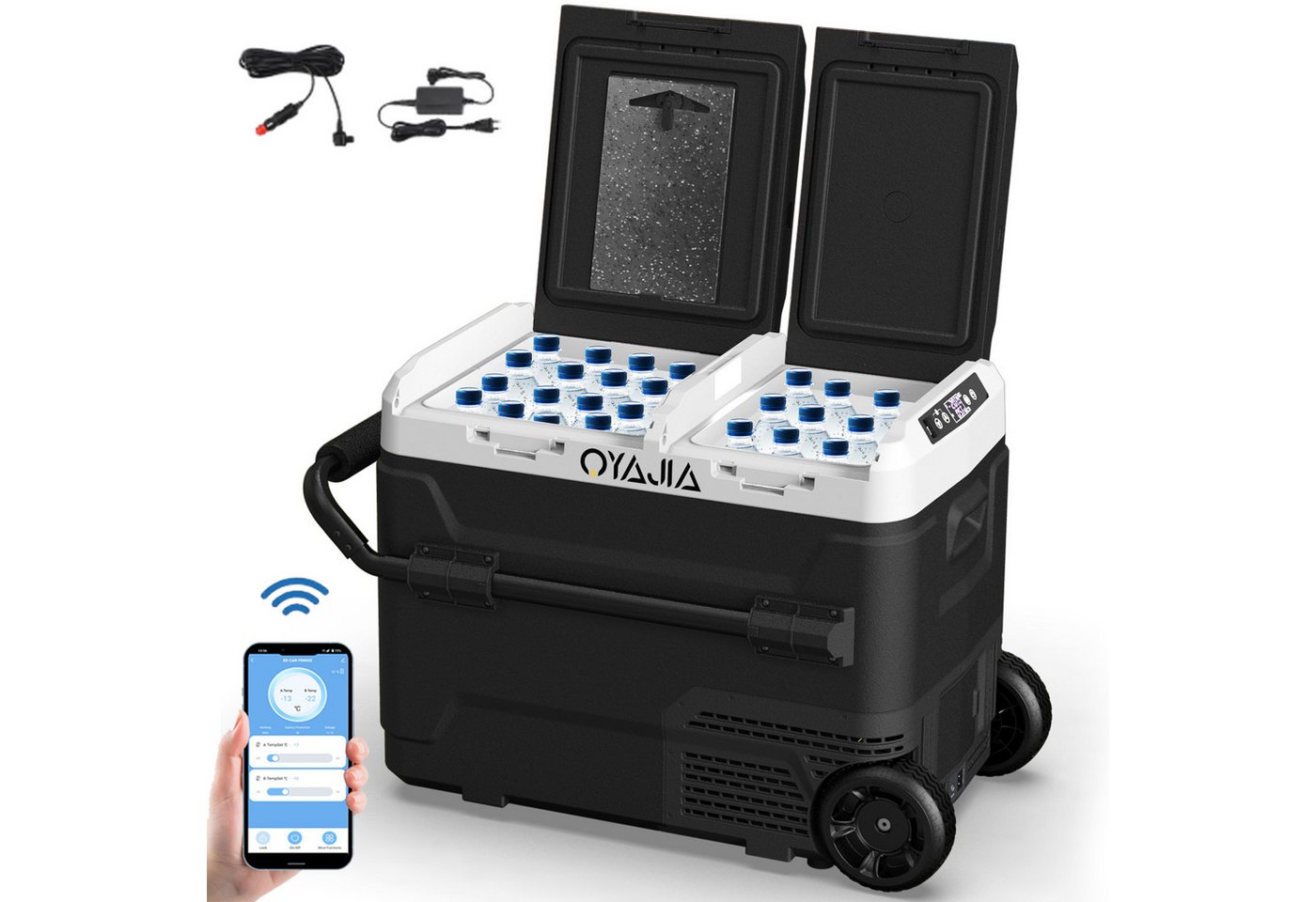 LETGOSPT Thermobehälter Kompressor Kühlbox 2in1 Doppelzone Kühl- Gefrierfach 35L-55L, (mit APP & Smart-Steuerung Kühl- und Wärmefunktion Mobile Kühltruhe), 12/24 V 230V für Auto, LKW, Camping, Boot, Wohnmobil von LETGOSPT