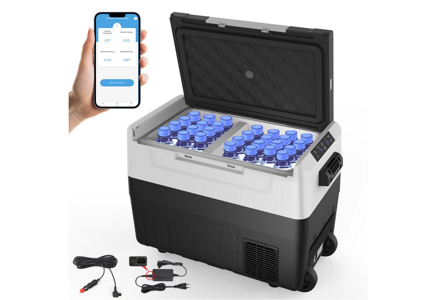 LETGOSPT Thermobehälter Kompressor Kühlbox 2in1 Doppelzone Kühl- Gefrierfach 35L-55L, (mit APP & Smart-Steuerung Kühl- und Wärmefunktion Mobile Kühltruhe), 12/24 V 230V für Auto, LKW, Camping, Boot, Wohnmobil von LETGOSPT