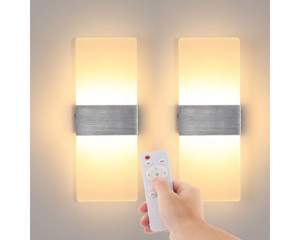 LETGOSPT Wandleuchte 12W Dimmbar LED Wandleuchte Innen, 3000-6000K Up Down Wandlampe 1000LM, LED fest integriert, Kaltweiß/Naturweiß/Warmweiß, Acryl Wandbeleuchtung, Wandlampe Mit Fernbedienung, AC230V, Modern Silber gebürstet von LETGOSPT