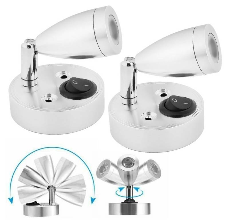LETGOSPT Wandleuchte 2x 12V LED Leselampe Wandleuchte Mit Schalter 360° drehbar Licht, LED fest integriert, Warmweiß, Wandleuchte Aluminium mit Schalter,ür Wandscheinwerfer Motorhome von LETGOSPT