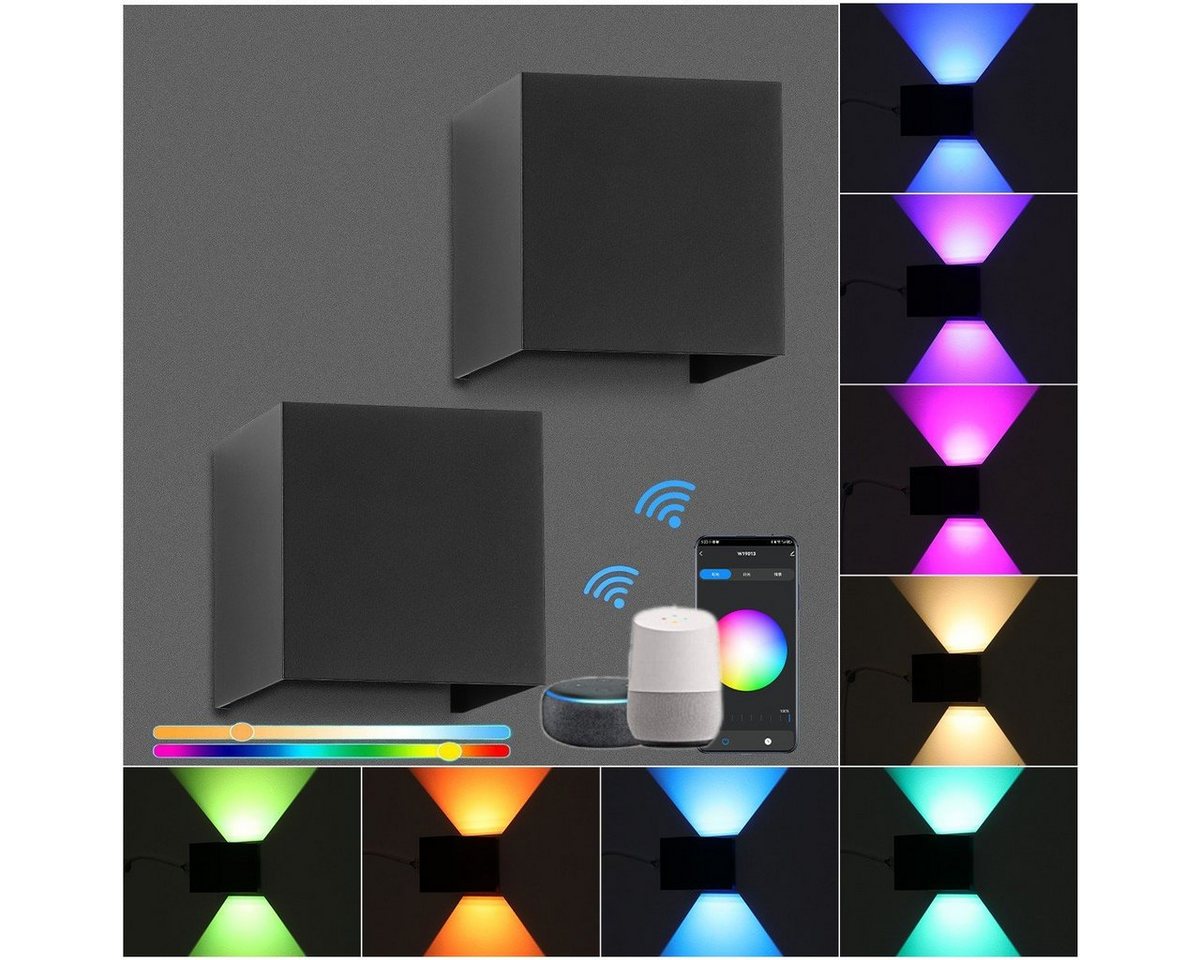 LETGOSPT Wandleuchte Smart WiFi LED Wandlampe Innen/Außen, 7W-RGB Farbwechsel, LED fest integriert, Warmweiß, RGB, steuerbar App/Sprachsteuerung, einstellbarer Abstrahlwinkel-Wandleuchte von LETGOSPT