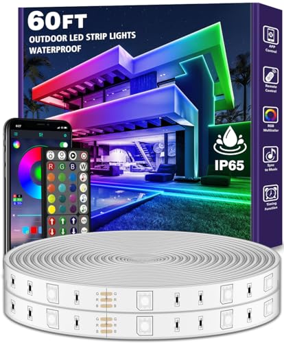 LETIANPAI 18M Outdoor LED Streifenleuchte wasserdicht,IP68 Außen LED Lichtband wasserfest mit App-Fernsteuerung,Musik Synchronisation RGB Outside LED Lichterkette für Balkon,Terrasse,Dach,Garten,Pool von LETIANPAI
