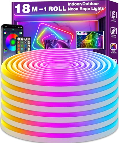 LETIANPAI 18m Neon Led Strip,Flexible LED Streifen,Control with App/Remote,Multiple Modes,IP65 Outdoor RGB Neon Lights Waterproof,Music Sync Gaming Led Strip Lights for Bedroom Indoor (18m) von LETIANPAI