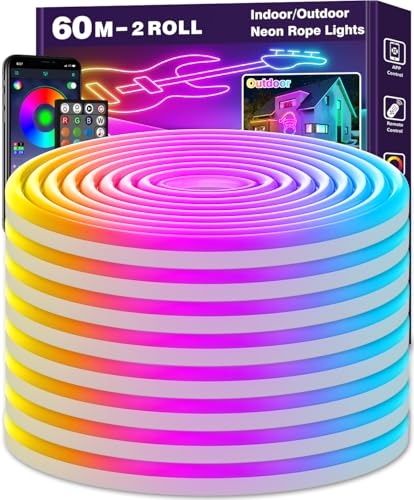 60 m LED Neon Rope Lights, Control with App/Remote Control, Flexible LED Rope Light, Multiple Modes, IP65 Outdoor RGB Neon Lights, Waterproof von LETIANPAI