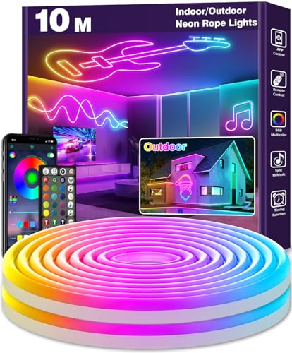 LETIANPAI Neon Led Strip 10m,Flexible LED Streifen,Control with App/Remote,Multiple Modes,Waterproof,Music Sync Gaming Led Strip Lights for Bedroom Indoor,IP65 Outdoor RGB Neon Lights von LETIANPAI
