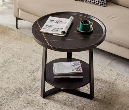 Runder Beistelltisch, Kleiner Beistelltisch, Nachttisch Mit 2-Lagigen Ablageflächen, Größe 60 X 60 X 60 cm, Sofatisch Für Kleine Räume, Wohnzimmer, Schlafzimmer D von LETIANZG