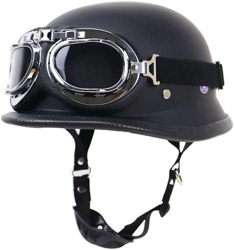 Vintage Motorrad Halbhelm, ECE DOT Geprüft Männer Frauen Halbschalenhelme Mit Schutzbrille, Retro Offener Schutzhelm Für Fahrrad Cruiser Scooter A,L=59-60CM von LETIANZG