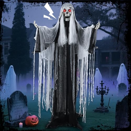 LETIME Hexe Animatronic Halloween Dekorationen mit Soundaktivierung und leuchtenden roten Augen lebensgroß Gruselige Stehende Hexe Halloween Dekorationen Outdoor Animatronics von LETIME