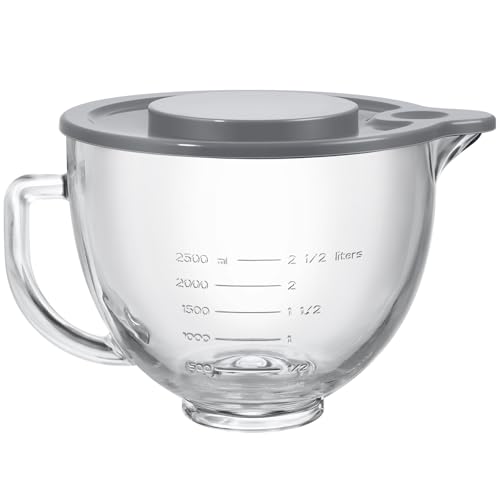 LETOMS Standmixer-Schüssel für Kitchenaid 4,5 Quart und 5 Quart, Glas-Rührschüssel mit Deckel und Messmarkierungen von LETOMS