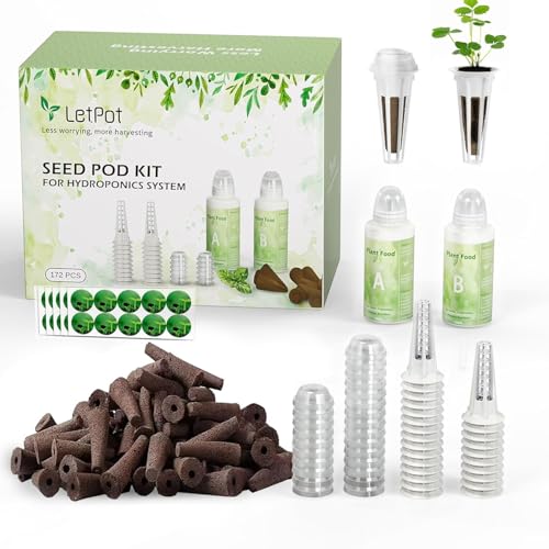 LETPOT 172 STK. Seed Pod Kits, Hydroponische Wachstumsschwämme, Grow Anything Kit Pod für Hydroponik mit 60 Schwämmen, 2 Nährstoffflaschen, 25 Körben, 60 Aufklebern, 25 Keimhauben LETPOT 172 STK. Seed Pod Kits, Hydroponische Wachstumsschwämme, Grow Anything Kit Pod für Hydroponik mit 60 Schwämmen, 2 Nährstoffflaschen, 25 Körben, 60 Aufklebern, 25 Keimhauben von LETPOT