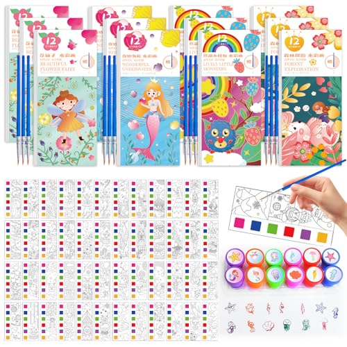 LETTERASHQP 12 Stück Aquarell Malbuch Wasserfarben Kinder ab 2 3 Mini Malbuch Aquarell Buch Wassermalfarben ab 2 jahre Kindergeburtstag Gastgeschenke für lange Autofahrten Urlaub Must Haves Kinder von LETTERASHQP