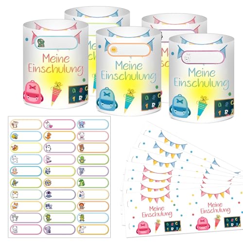 LETTERASHQP 12 Stück Deko Einschulung 2025 Mädchen Einschulung Junge Deko Schulanfang Deko Einschulung Deko Windlicht Tischdeko Einschulung Windlichtdekoration für Licht oder Teelicht,Teelichter von LETTERASHQP
