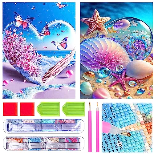 LETTERASHQP 2 Stück 5D Diamant Painting Bilder Seestern,Diamond Painting Set Seestern,Diamond Painting Maritim,Ocean Diamond Malerei,für Wohnzimmer Schlafzimmer Wand Deko (30x40cm) von LETTERASHQP