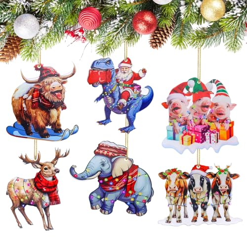 LETTERASHQP Weihnachtsbaumschmuck 6 Stück Weihnachtsbaumschmuck Tiere lustig weihnachtskugeln lustig Acryl Tannenbaumschmuck Christbaumschmuck Ausgefallen Christbaumkugel Personalisiert von LETTERASHQP