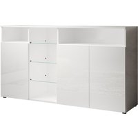Sideboard Modern mi led Küchenschrank Kommode Wohnzimmerschrank 3 Türen Aufbewarungsschrank Buffet Esszimmer 150x82x40cm Modell Clark l Weiß Glanz von LETTIEMOBILI