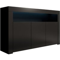 Sideboard Modern mit led Küchenschrank Kommode Wohnzimmerschrank 3 Türen Aufbewarungsschrank Buffet Esszimmer 155x91x37cm Modell Aker Schwarz Matt von LETTIEMOBILI