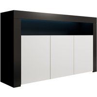 Sideboard Modern mit LED Küchenschrank Kommode Wohnzimmerschrank 3 Türen Aufbewarungsschrank Buffet Esszimmer 155x91x37cm Modell Aker Schwarz und Sideboard Modern mit LED Küchenschrank Kommode Wohnzimmerschrank 3 Türen Aufbewarungsschrank Buffet Esszimmer 155x91x37cm Modell Aker Schwarz und von LETTIEMOBILI