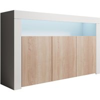 Lettiemobili - Sideboard Modern mit led Küchenschrank Kommode Wohnzimmerschrank 3 Türen Aufbewarungsschrank Buffet Esszimmer 155x91x37cm Modell Aker von LETTIEMOBILI