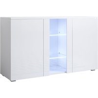 Sideboard mit Füssen 2cm Küchenschrank Kommode Wohnzimmerschrank 3 Türen Aufbewarungsschrank Buffet Esszimmer 120x72x40cm Modell Luke A1 Weiss Glanz von LETTIEMOBILI