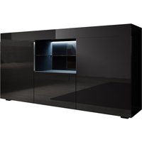 Sideboard mit led Küchenschrank Kommode Wohnzimmerschrank Aufbewarungsschrank Buffet Esszimmer 135x73x34cm Modell Sefora Schwarz Glanz von LETTIEMOBILI