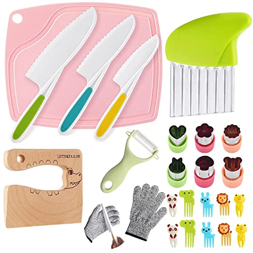 Kindermesser 24-teiliges Kinder Sicherheit Kochmesser Küchenmesser Set mit Gemüse Ausstechformen, Holzmesser, Schneidebrett - Perfektes Weihnachts- oder Geburtstagsgeschenk für Kinder ab 2 Jahren von LETTO & TAILOR