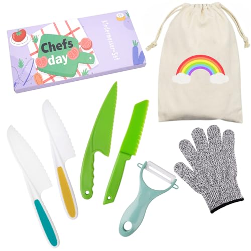 Kindermesser 7-teiliges Kinder Küchenmesser Set zum Schneiden und Kochen von Obst oder Gemüse für Kleinkinder - Perfektes Weihnachts- oder Geburtstagsgeschenk für Kinder ab 2 Jahren von LETTO & TAILOR