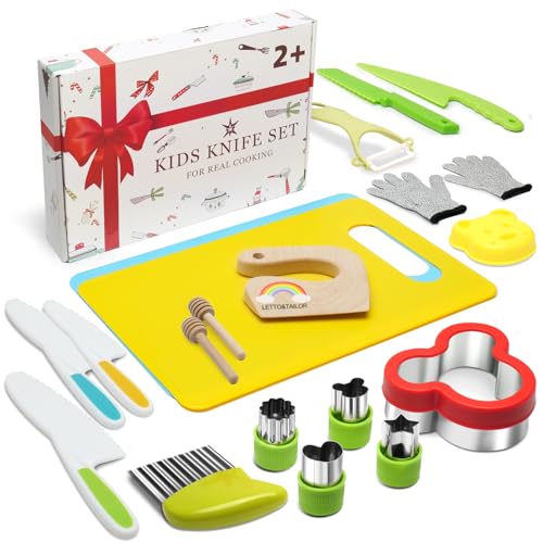 Kindermesser und Brotausstechformen Kinder Set 21-teiliges, Ausstecher Brot und Gemüse Kinder, Messer für Kinder ab 2 Jahren, Montessori Messer - Perfektes Weihnachts- oder Geburtstagsgeschen von LETTO & TAILOR