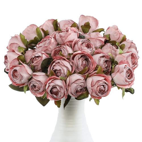 LEUCHTAMOR 12PCS künstliche Vintage Rosen Rosa Seidenrose Blume für DIY Hochzeit Sträuße Braut Dusche Mittelstücke Blumenarrangements Party Tische nach Hause Dekorationen von LEUCHTAMOR