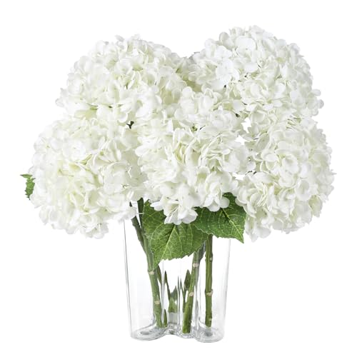 LEUCHTAMOR 3 Stück Hortensie Künstliche Blumen Weiß Seidenhortensien Künstliche Blumen für Heimdekoration, Hochzeiten und Partys, Brautstrauß(Weiß) von LEUCHTAMOR