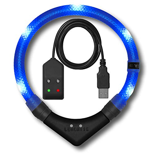 LEUCHTIE® Leuchthalsband Easy Charge für Hunde, USB aufladbar, wasserdichtes LED Halsband, extrem hell, 25h Leuchtdauer, kleine mittlere und große Hunde blau Größe 35 von LEUCHTIE