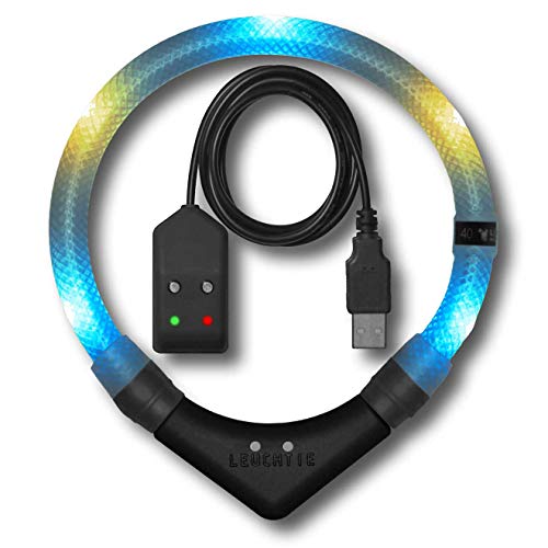 LEUCHTIE® Leuchthalsband Easy Charge eisblau-vanille Größe 60 I LED Halsband für Hunde I USB aufladbar I konstante Leuchtkraft I wasserdicht I extrem hell von LEUCHTIE