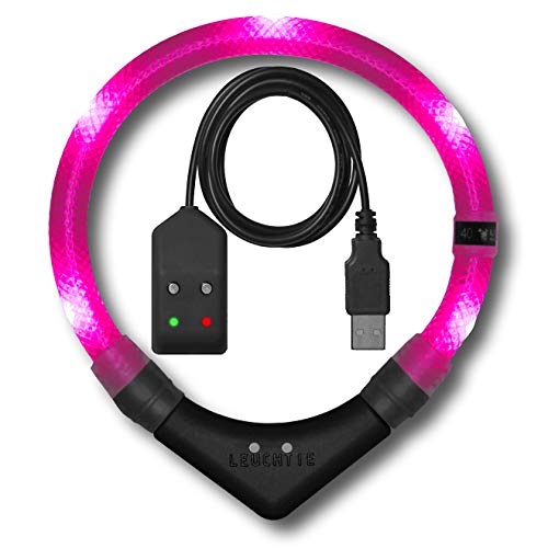 LEUCHTIE® Leuchthalsband Easy Charge für Hunde, USB aufladbar, wasserdichtes LED Halsband, extrem hell, 25h Leuchtdauer, kleine mittlere und große Hunde hotpink Größe 65 von LEUCHTIE