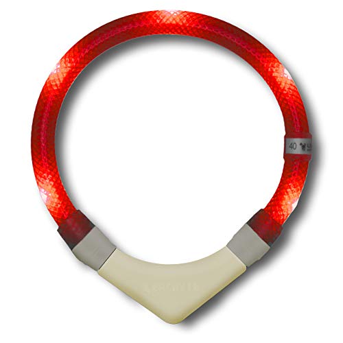LEUCHTIE® Leuchthalsband Plus NL für Hunde, nachleuchtend phosphoreszierendes Batterieteil, wasserdichtes LED Halsband, 100h Leuchtdauer, für kleine mittlere und große Hunde rot Größe 40 von LEUCHTIE