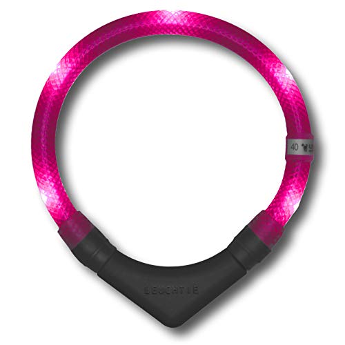 LEUCHTIE® Leuchthalsband Plus für Hunde, wasserdichtes LED Halsband, enorm hell 100h Leuchtdauer, Hundehalsband Leuchtend für kleine mittlere und große Hunde hotpink Größe 70 von LEUCHTIE
