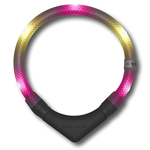 LEUCHTIE® Leuchthalsband Plus für Hunde, wasserdichtes LED Halsband, enorm hell 100h Leuchtdauer, Hundehalsband Leuchtend für kleine mittlere und große Hunde pink-vanille Größe 35 von LEUCHTIE