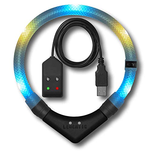 LEUCHTIE® Leuchthalsband Easy Charge eisblau-vanille Größe 35 I LED Halsband für Hunde I USB aufladbar I konstante Leuchtkraft I wasserdicht I extrem hell von LEUCHTIE