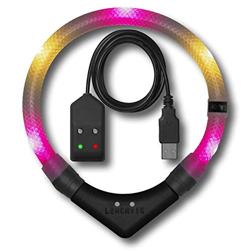 LEUCHTIE® Leuchthalsband Easy Charge hotpink-vanille Größe 35 I LED Halsband für Hunde I USB aufladbar I konstante Leuchtkraft I wasserdicht I extrem hell von LEUCHTIE