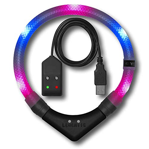 LEUCHTIE® Leuchthalsband Easy Charge pink-blau Größe 37,5 I LED Halsband für Hunde I USB aufladbar I konstante Leuchtkraft I wasserdicht I extrem hell von LEUCHTIE