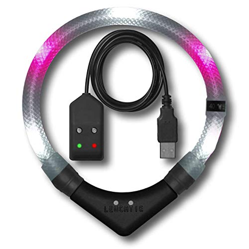 LEUCHTIE® Leuchthalsband Easy Charge weiß-pink Größe 45 I LED Halsband für Hunde I USB aufladbar I konstante Leuchtkraft I wasserdicht I extrem hell von LEUCHTIE