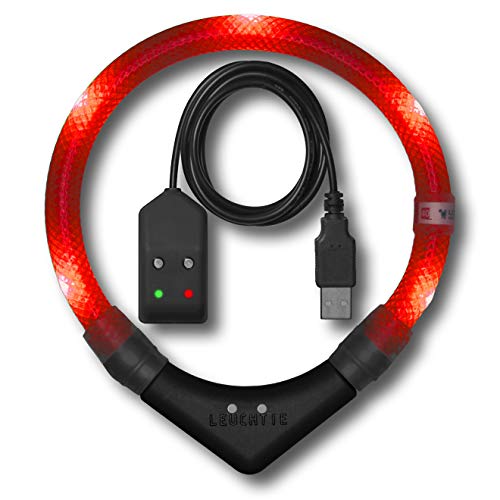 LEUCHTIE® Leuchthalsband Easy Charge für Hunde, USB aufladbar, wasserdichtes LED Halsband, extrem hell, 25h Leuchtdauer, kleine mittlere und große Hunde rot Größe 50 von LEUCHTIE