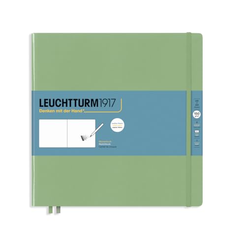 LEUCHTTURM1917 370351 Skizzenbuch Quadrat (225 x 225 mm), Hardcover, 112 S. (150 g/sqm), blanko, Salbei von LEUCHTTURM1917