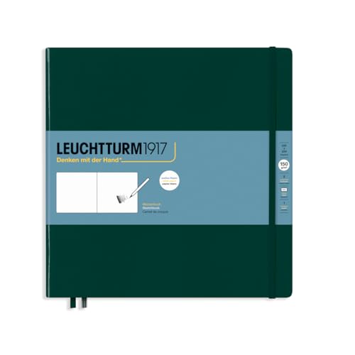 LEUCHTTURM1917 370352 Skizzenbuch Quadrat (225 x 225 mm), Hardcover, 112 S. (150 g/sqm), blanko, Forest Green von LEUCHTTURM1917