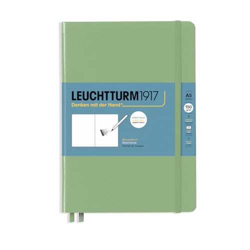 LEUCHTTURM1917 370354 Skizzenbuch Medium (A5), Hardcover, 112 Seiten (150 g/qm), blanko, Salbei von LEUCHTTURM1917