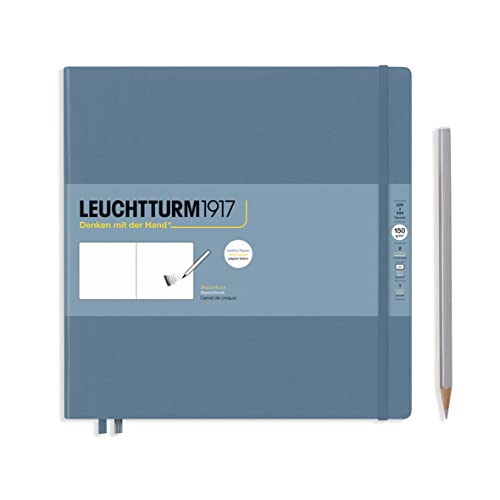 LEUCHTTURM1917 366155 Skizzenbuch Quadrat (225 x 225 mm), Hardcover, 112 S. (150 g/sqm), blanko, Stone Blue von LEUCHTTURM1917