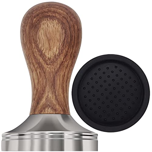LEUOVE Kaffee Tamper 51mm, Espresso Stamper Set Edelstahl Base Holzgriff mit Silikonmatte Barista Zubehör von LEUOVE