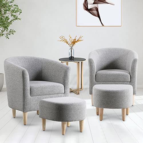 LEUTED 2er Set Ohrensessel mit Hocker, Wohnzimmer Sessel Grau, Fernsehsessel Relaxsessel, gepolsterter Leinenstoff Akzentstuhl Schlafzimmer Loungesessel für entspannte, Lange Fernseh- und Leseabende von LEUTED