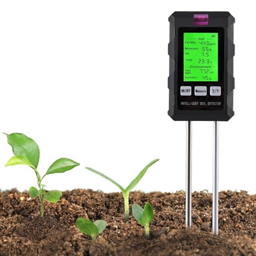 LEUTED 6-in-1 Bodenmessgerät, Multifunktionaler Bodentest Messgerät für Fruchtbarkeit Temperatur Lichtintensität Bodenfeuchte pH und Luftfeuchte, pH Bodentester für Rasen Gartenarbeit Landwirtschaft von LEUTED