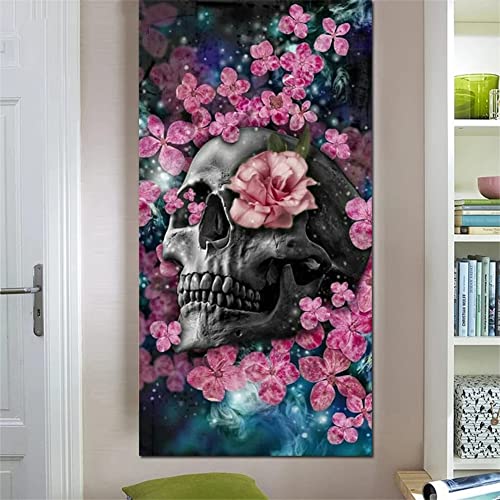 5D Diamant Malerei Kits für Erwachsene DIY Großer Schädel Blumen Fantasie Voller bohrer Stickerei Bilder Kunst,Malen nach Zahlen Kits,Diamant Gemälde Kits für Home Wall Decor(Square Drill)50x100cm von LEUYA