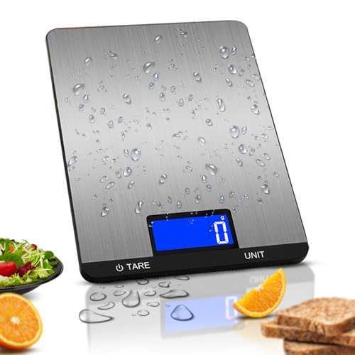 LEVADA PLUS Digitale Küchenwaage, 15 kg/1 g, mit LCD-Display, Edelstahl, Touch-Tasten, Tara, mehrere Einheiten – für Küche, Kuchen, Kaffee, Mahlzeiten, inklusive Batterie von LEVADA PLUS