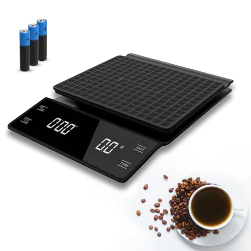 LEVADA PLUS Multifunktionale Kaffeewaage und Küchenwaage mit Timer - 3 kg / 0,1 g hohe Präzision - geeignet für verschütteten Kaffee, gefilterten Espresso und Küche (Batterie im Lieferumfang enthalten von LEVADA PLUS